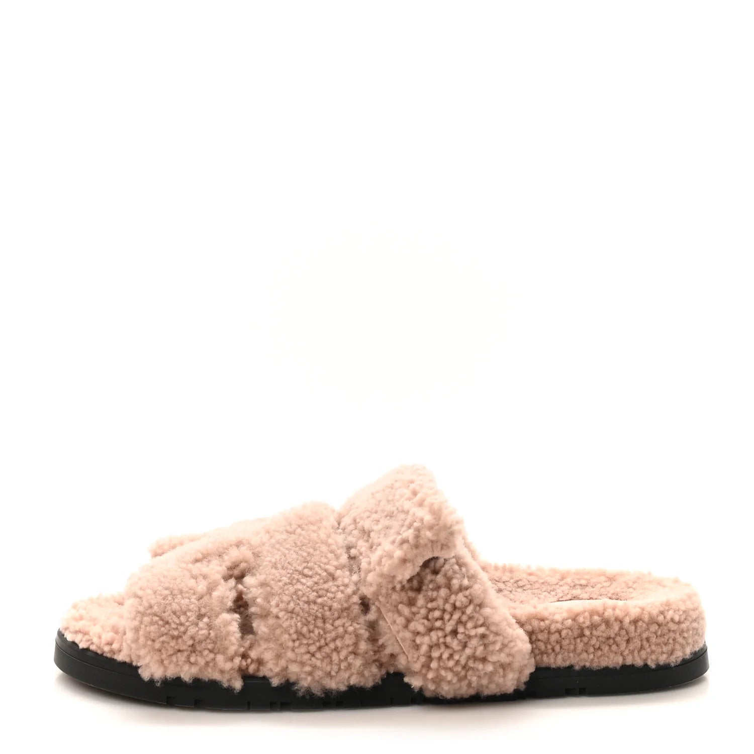 Hermes Pink Shearling Chypre Sandals
