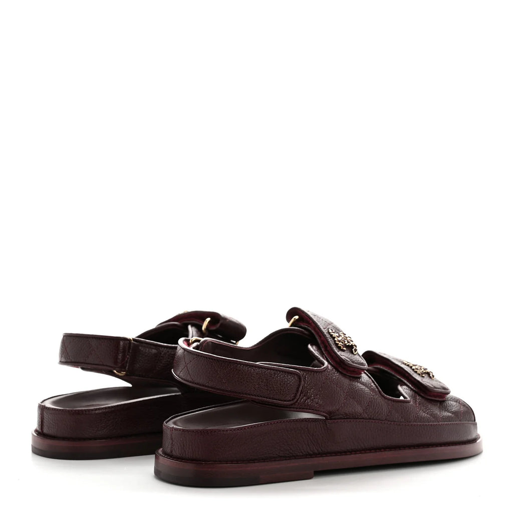 Chanel Burgundy Grained Leather Sandals