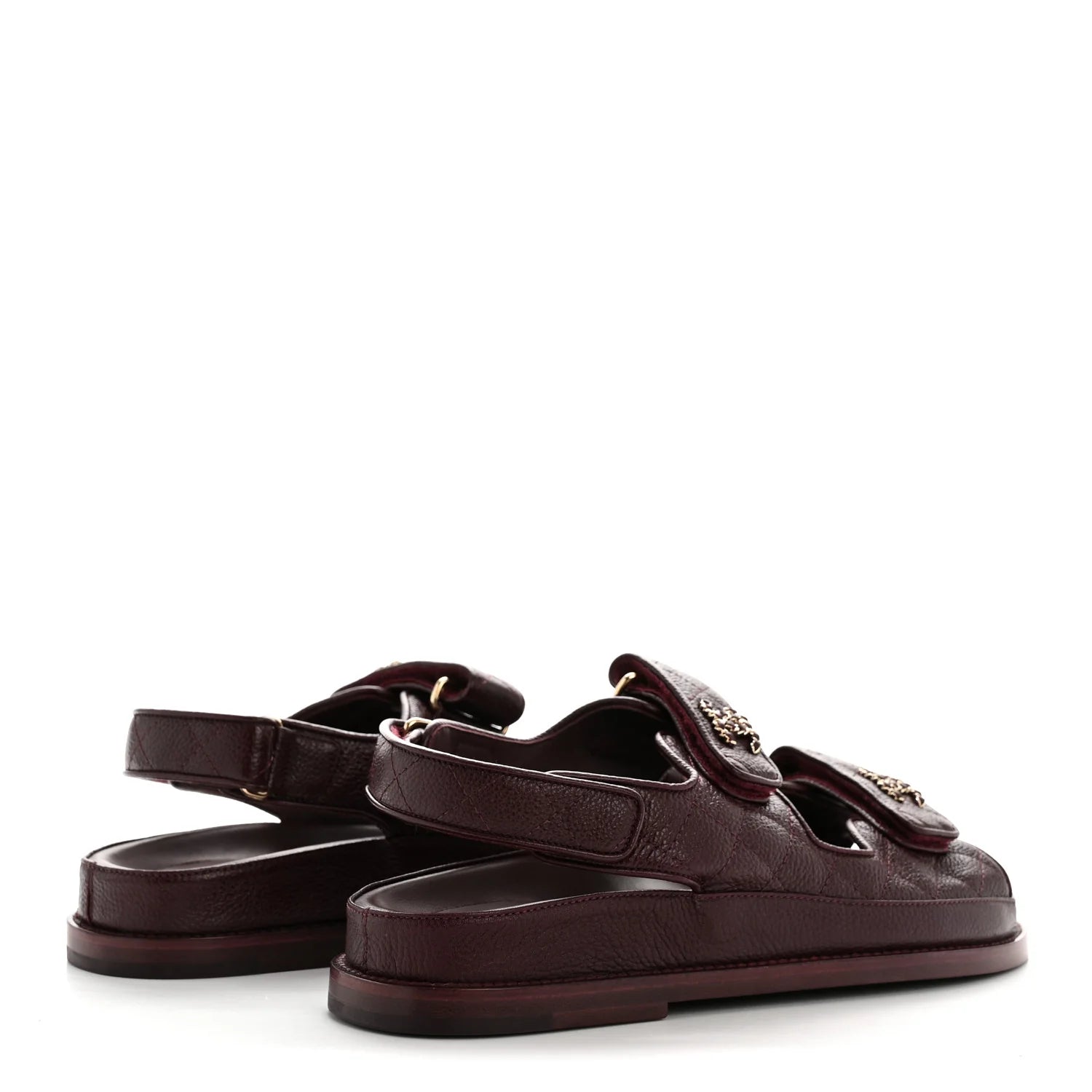 Chanel Burgundy Grained Leather Sandals