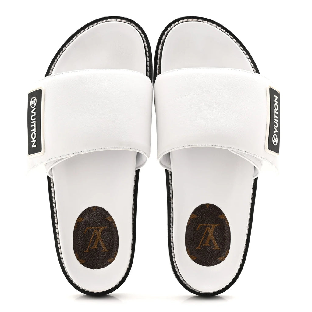 Louis Vuitton White Leather Slides