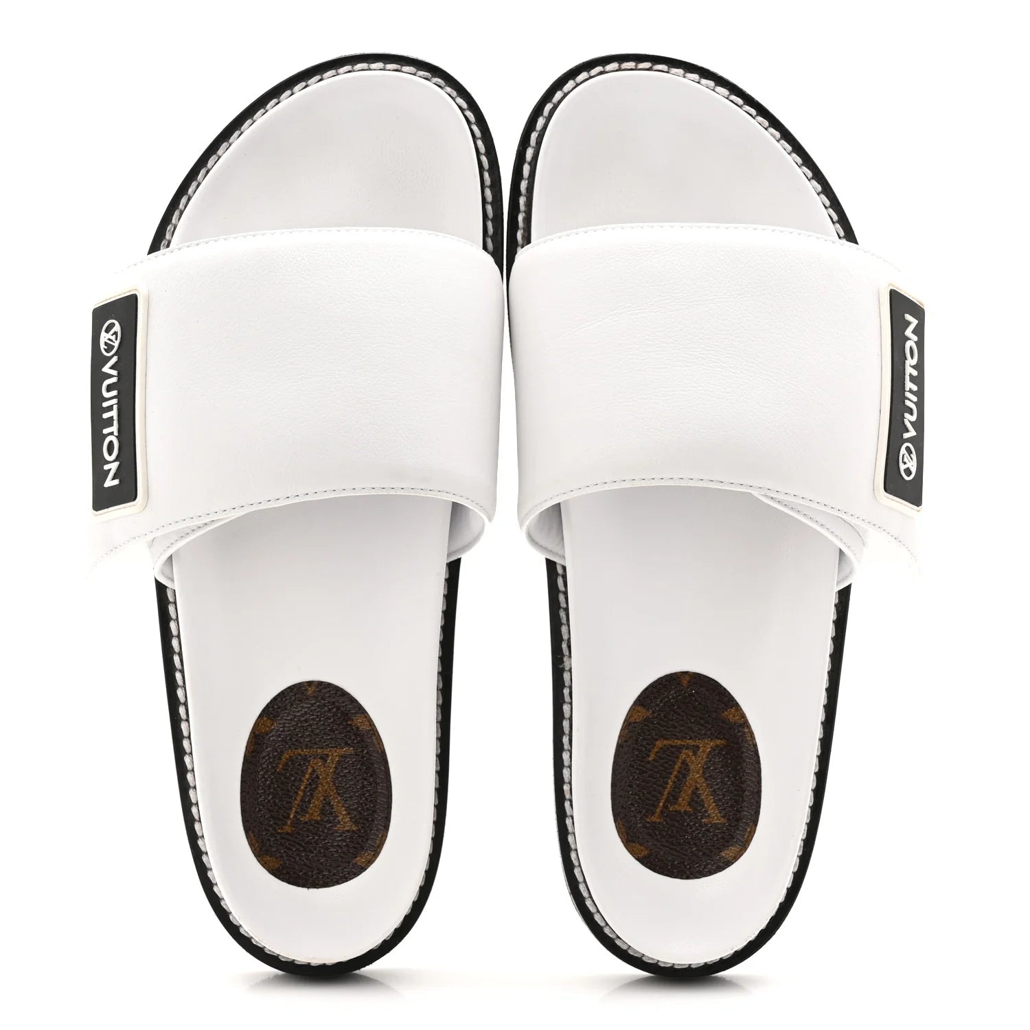 Louis Vuitton White Leather Slides