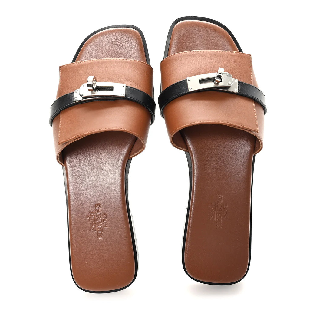 Hermes Brown Leather Empire Sandals