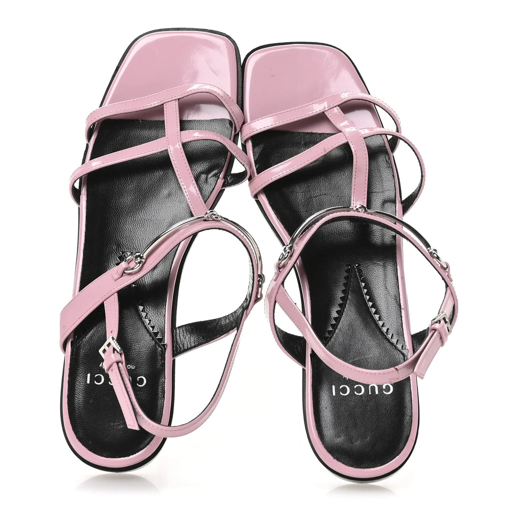 Gucci Pink Patent Horsebit Sandals