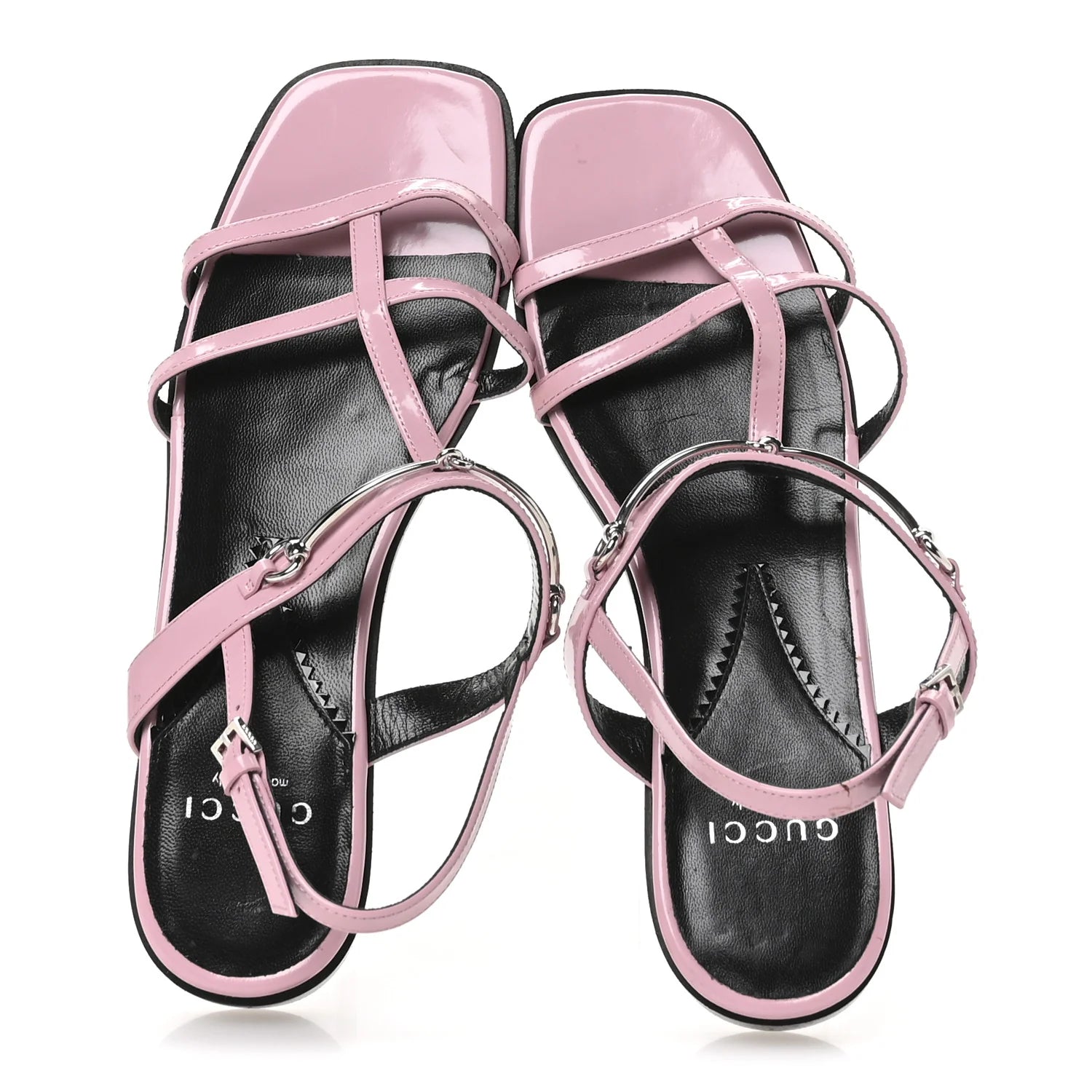 Gucci Pink Patent Horsebit Sandals