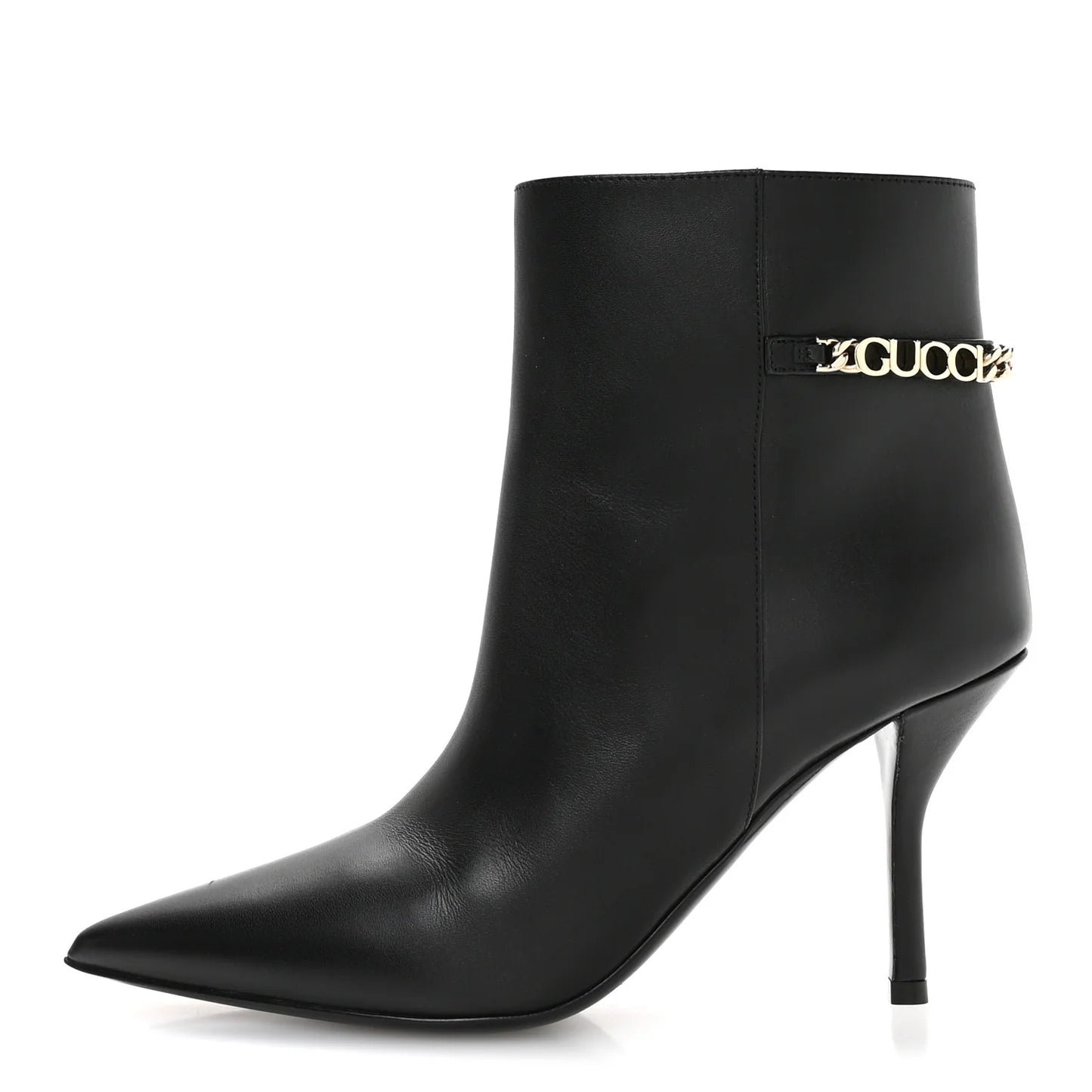 Gucci Black Leather Chain Booties