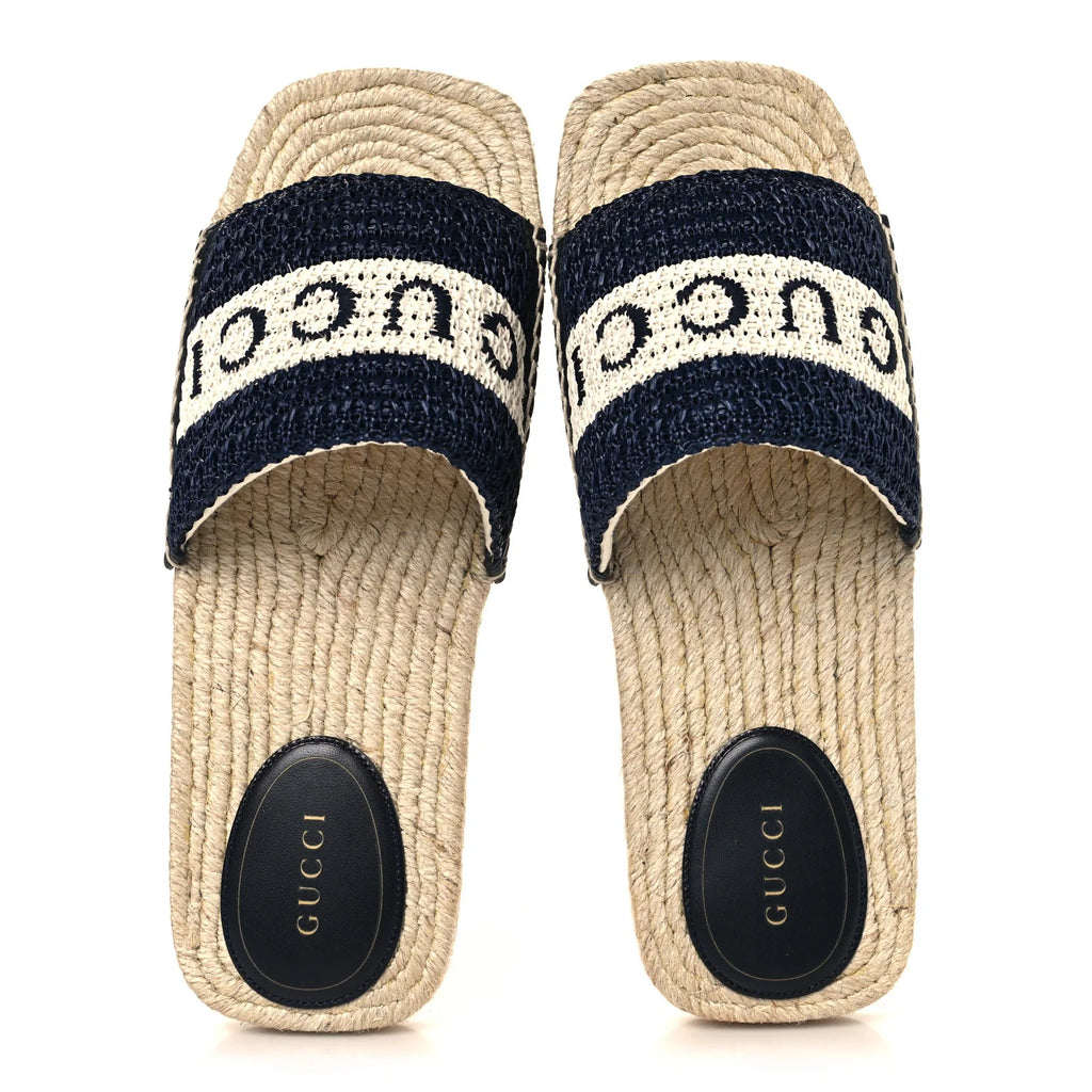 Gucci Navy White Espadrille Slides