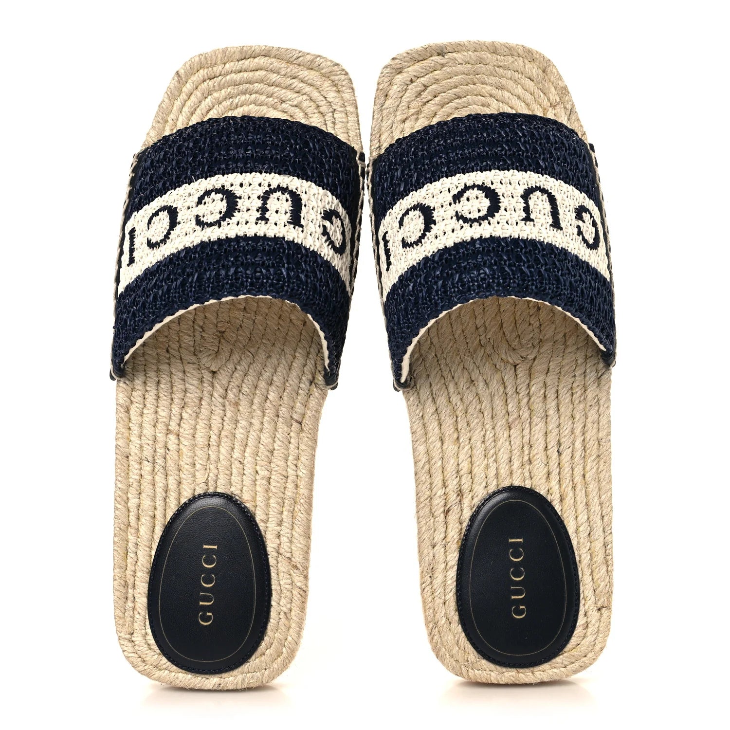 Gucci Navy White Espadrille Slides