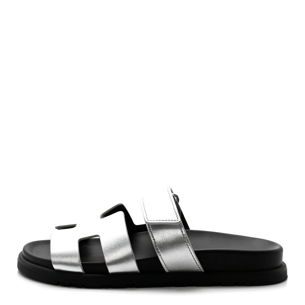 Hermes Metallic Silver Chypre Sandals