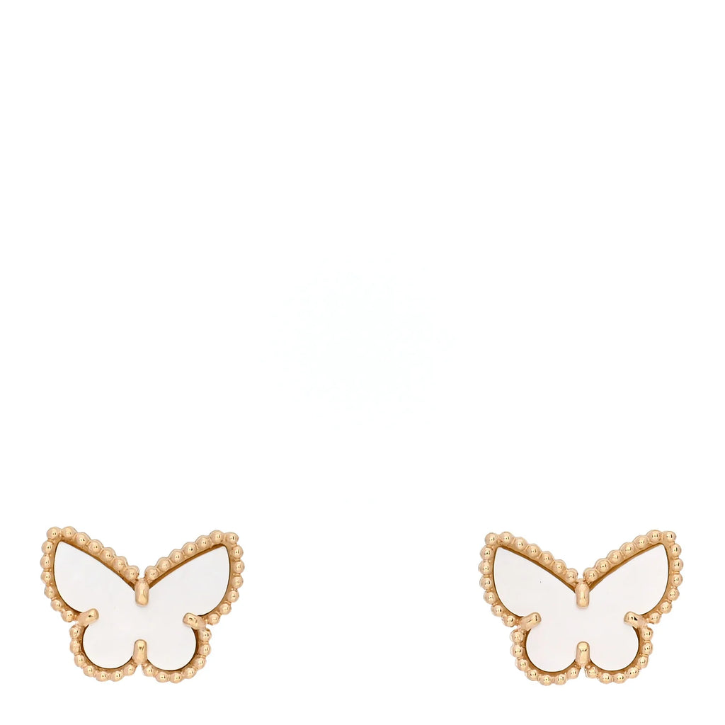 Van Cleef Gold Butterfly Pearl Earrings