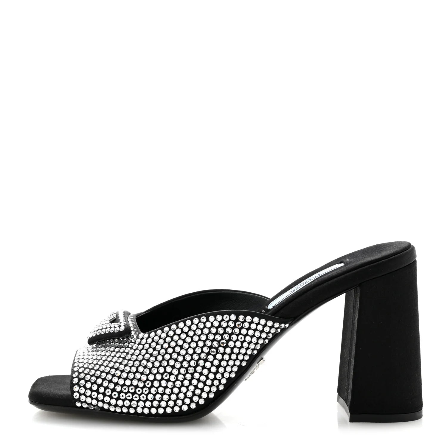Prada Black Crystal Satin Mules