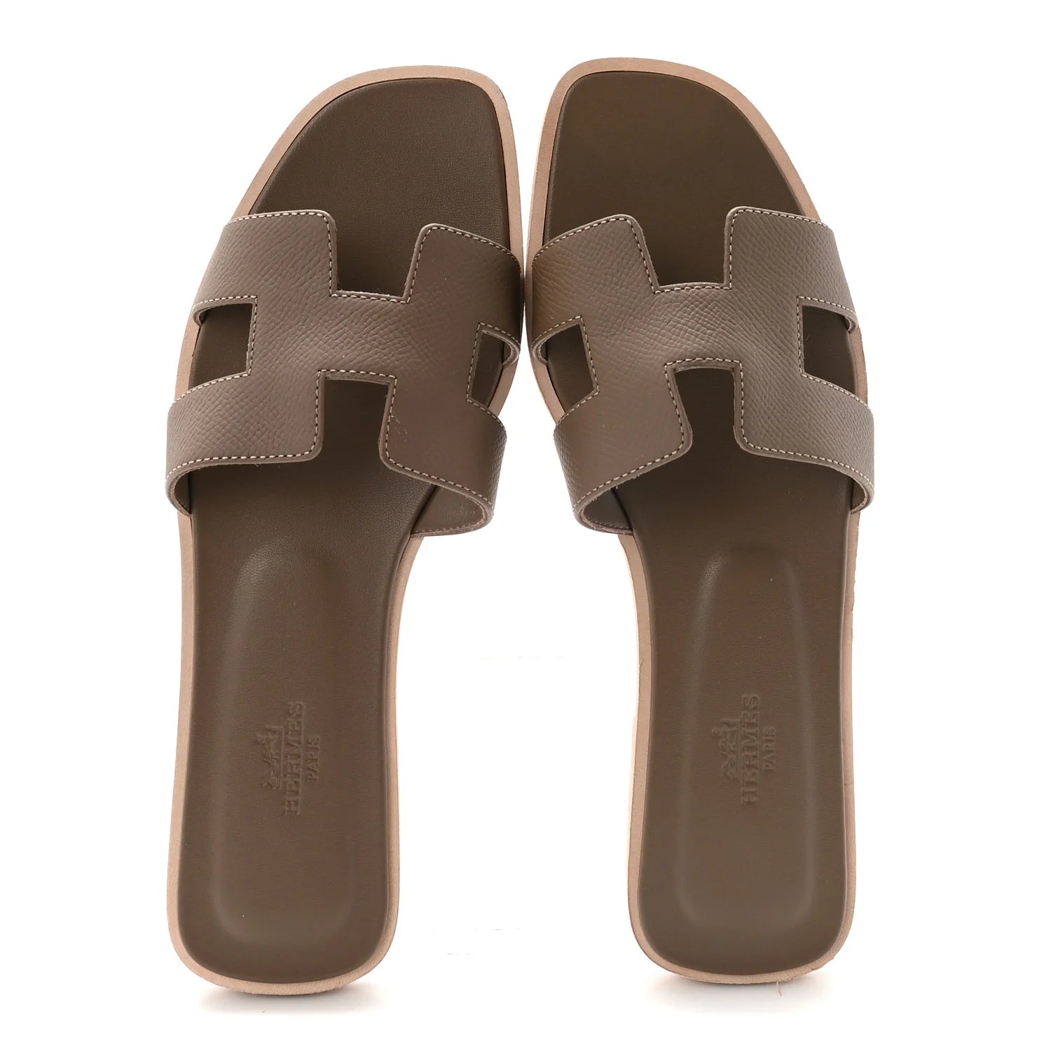 Hermes Etoupe Leather Oran Sandals