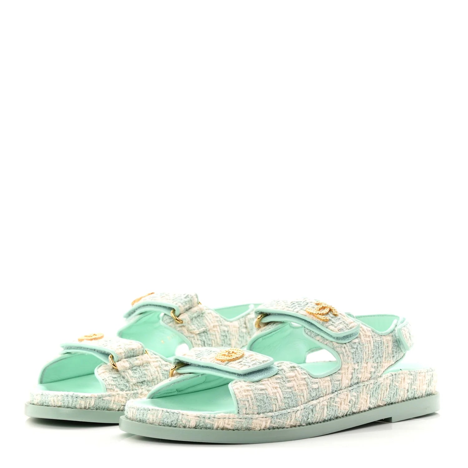 Chanel Mint Green Tweed Sandals