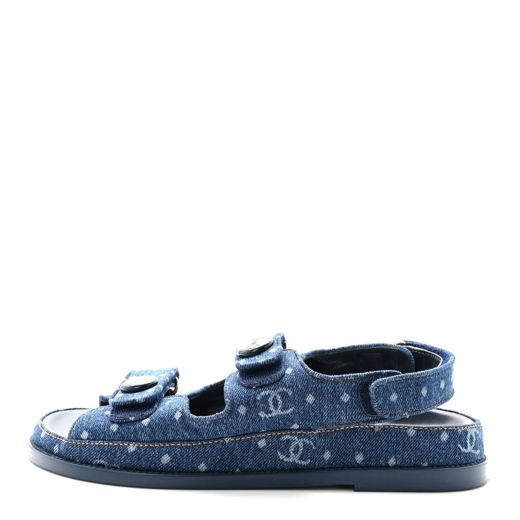 Chanel Blue Logo Denim Sandals