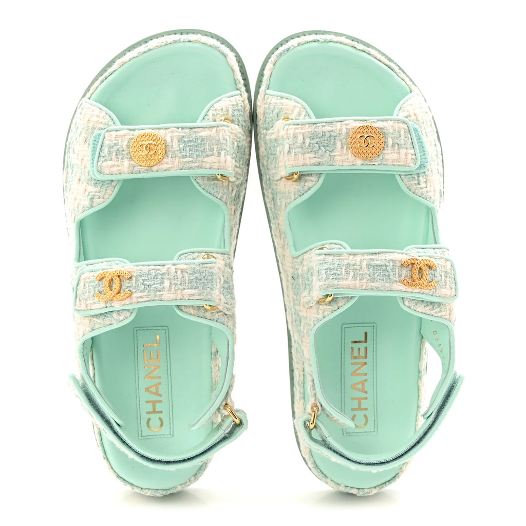 Chanel Mint Green Tweed Sandals