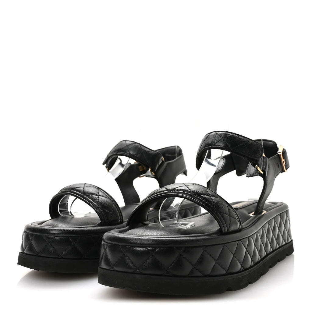 Chanel Black Quilted Platform Sandals
