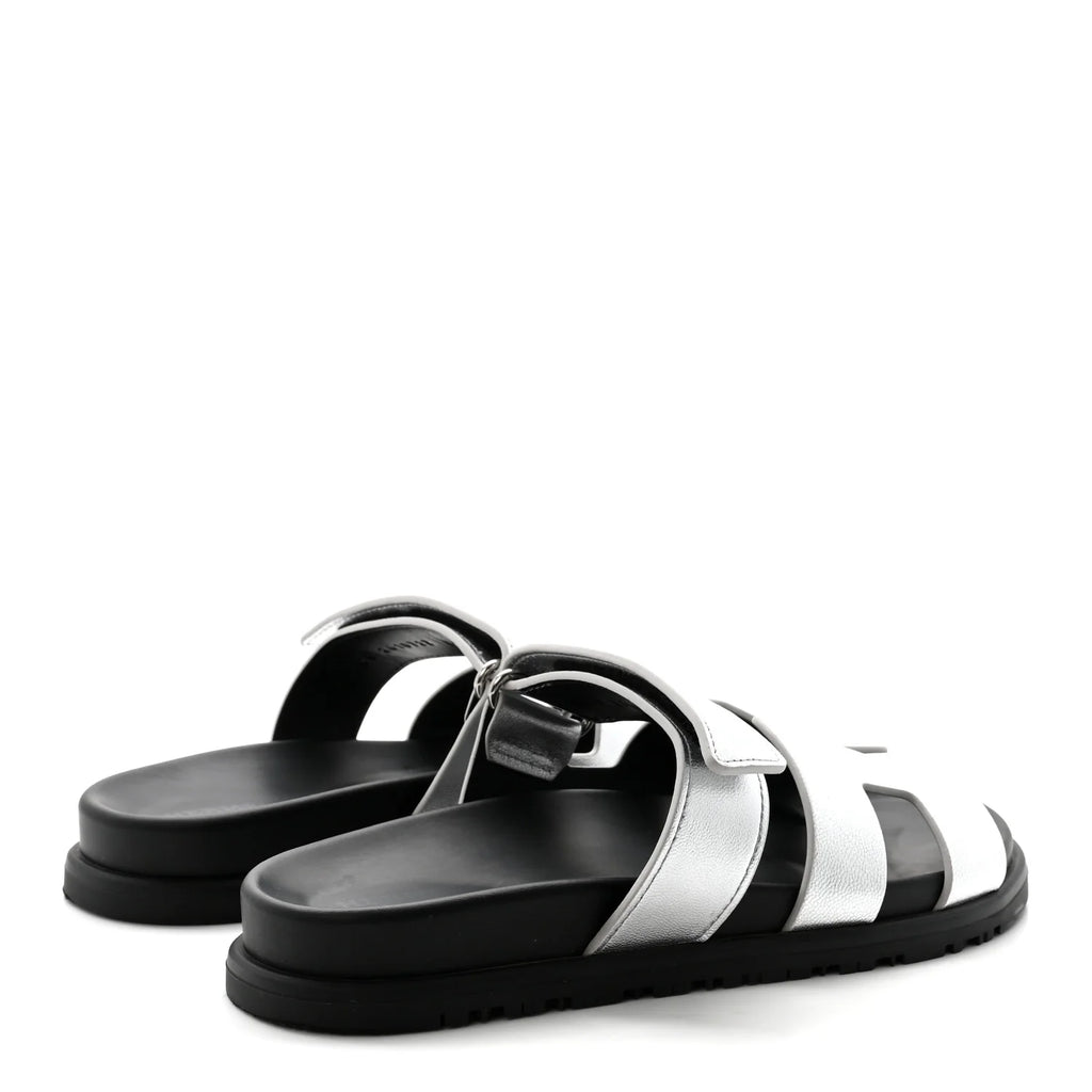 Hermes Metallic Silver Chypre Sandals