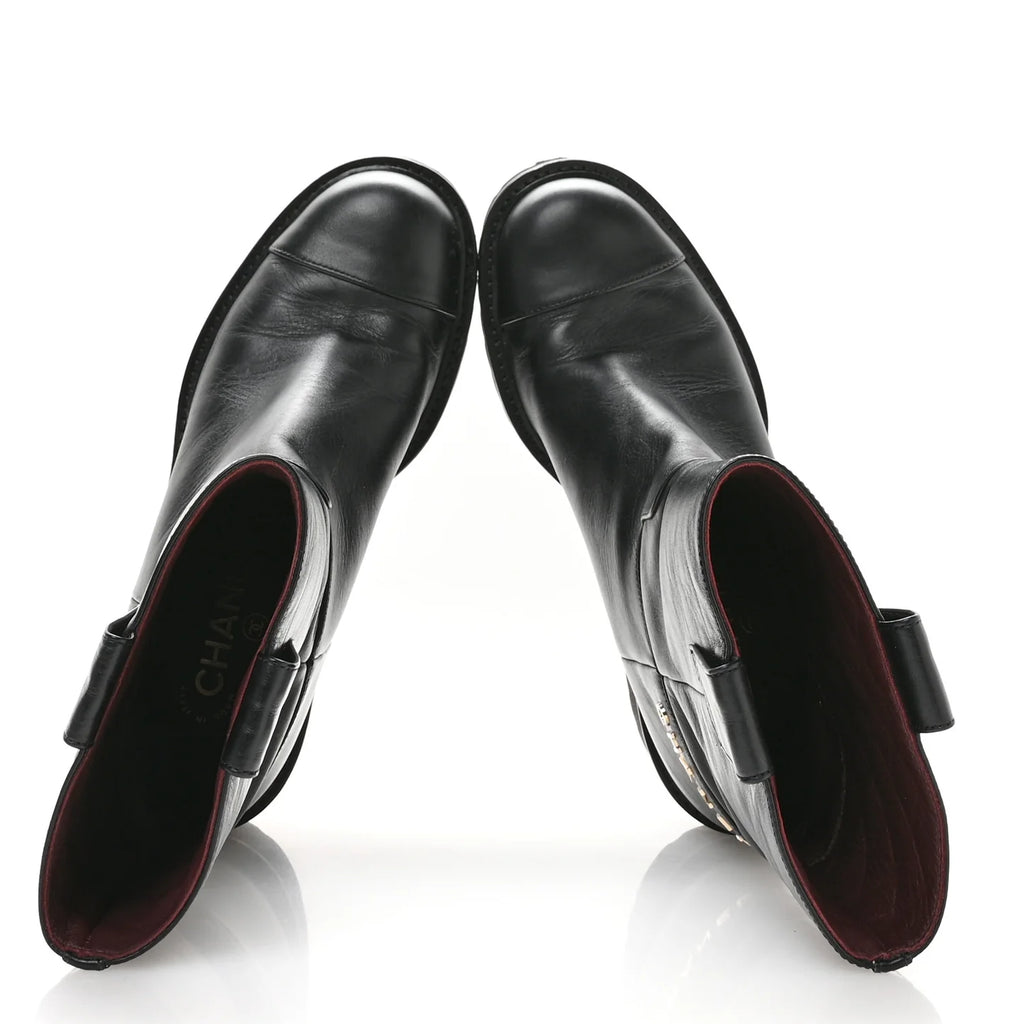 Chanel Black Leather CC Boots