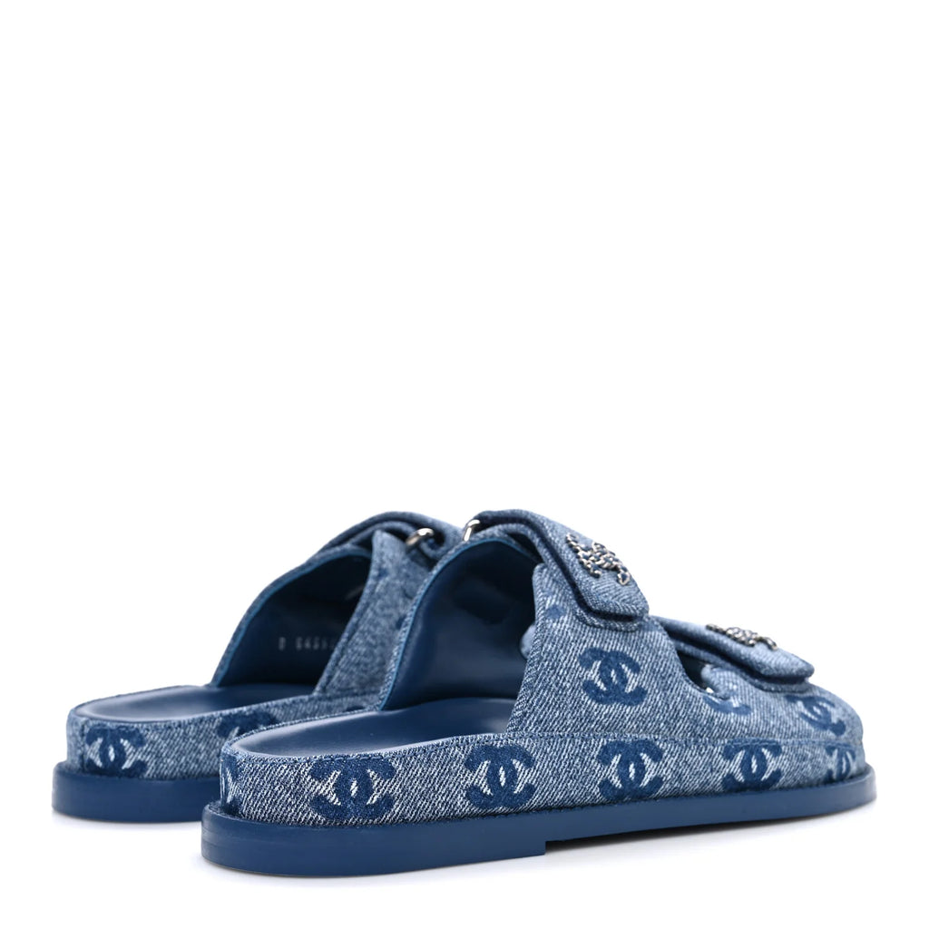 Chanel Blue Denim Logo Sandals