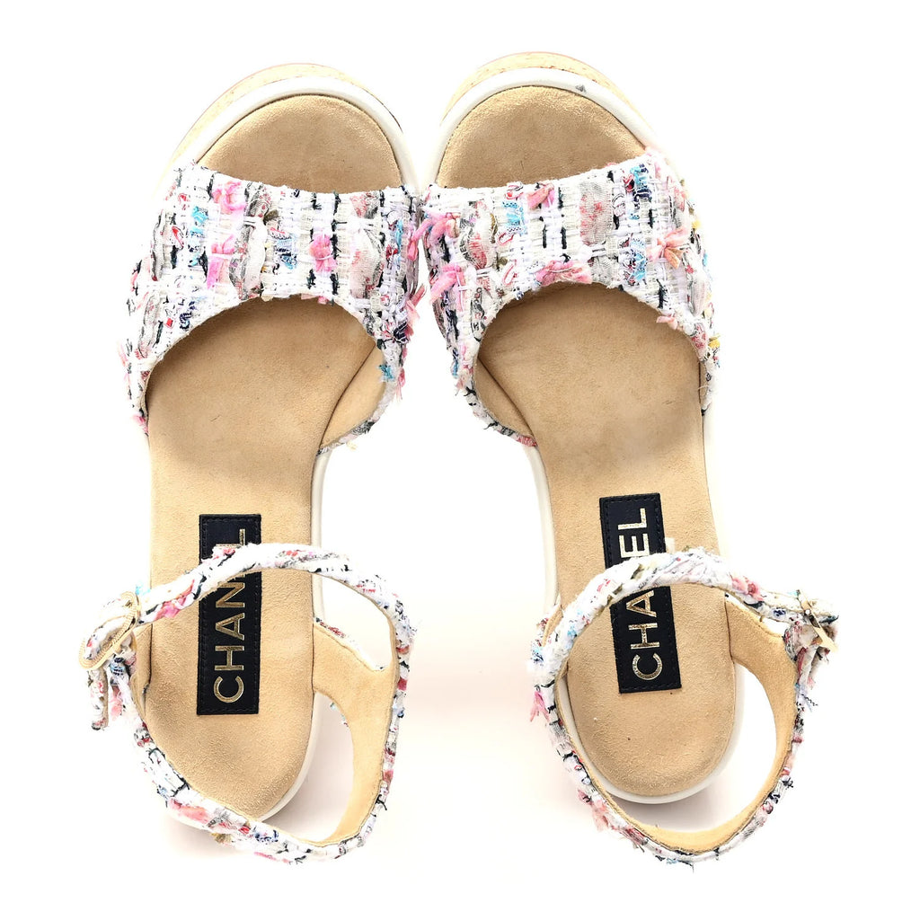 Chanel Multicolor Tweed Cork Wedges