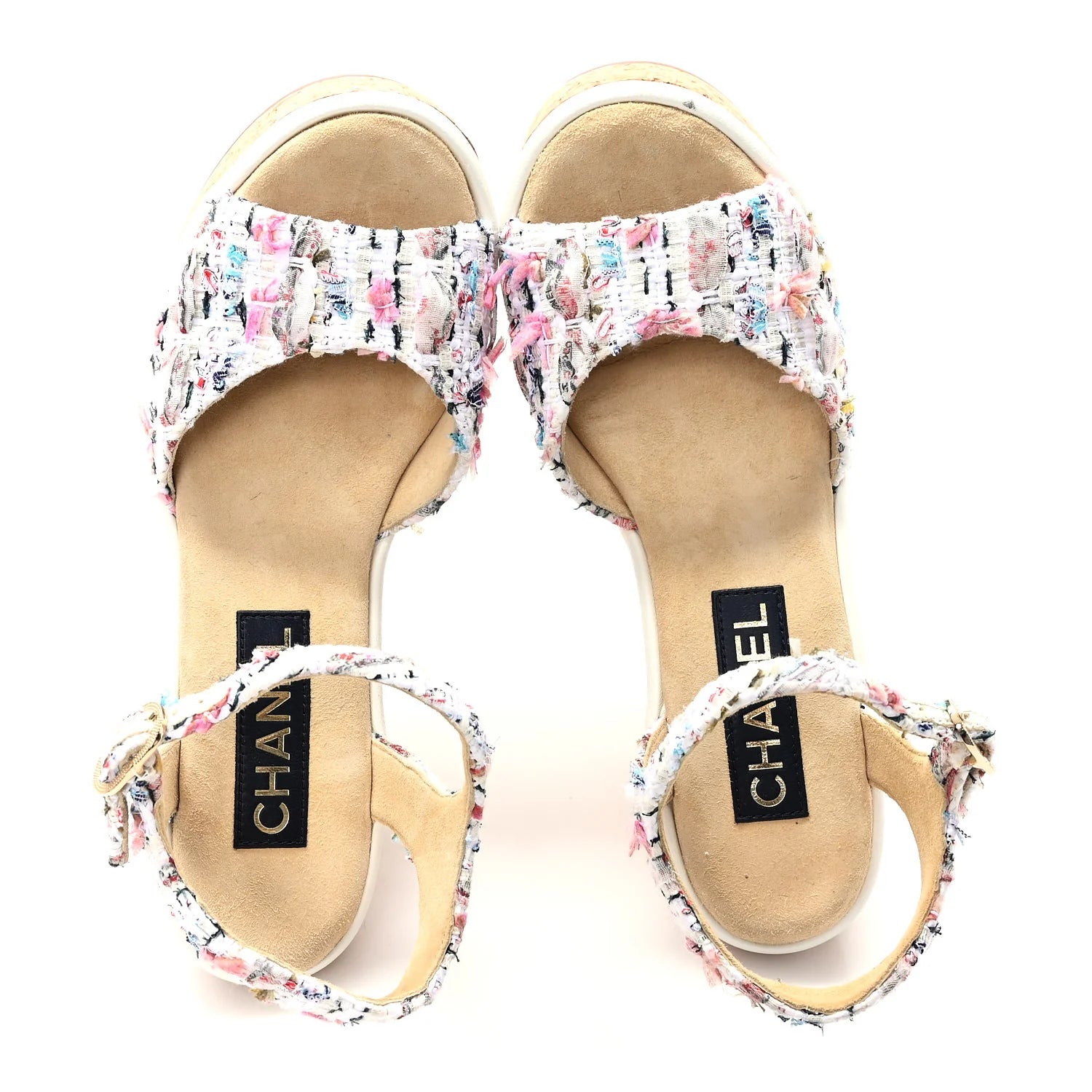 Chanel Multicolor Tweed Cork Wedges