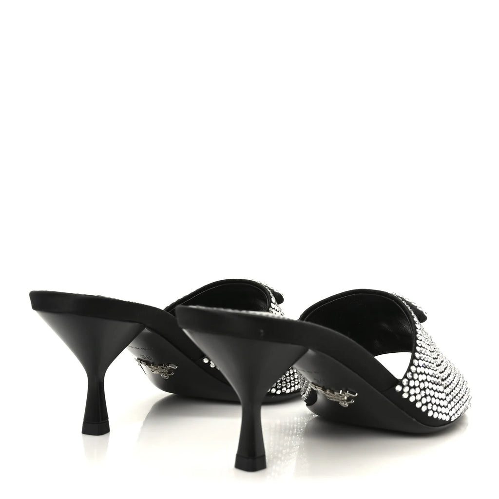 Prada Black Crystal Satin Mules