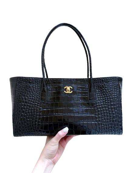 Chanel Black Crocodile Embossed Tote