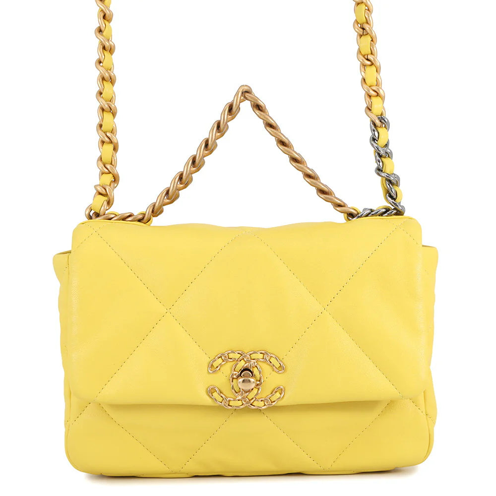 Chanel Yellow Quilted Lambskin 19 Flap Bag