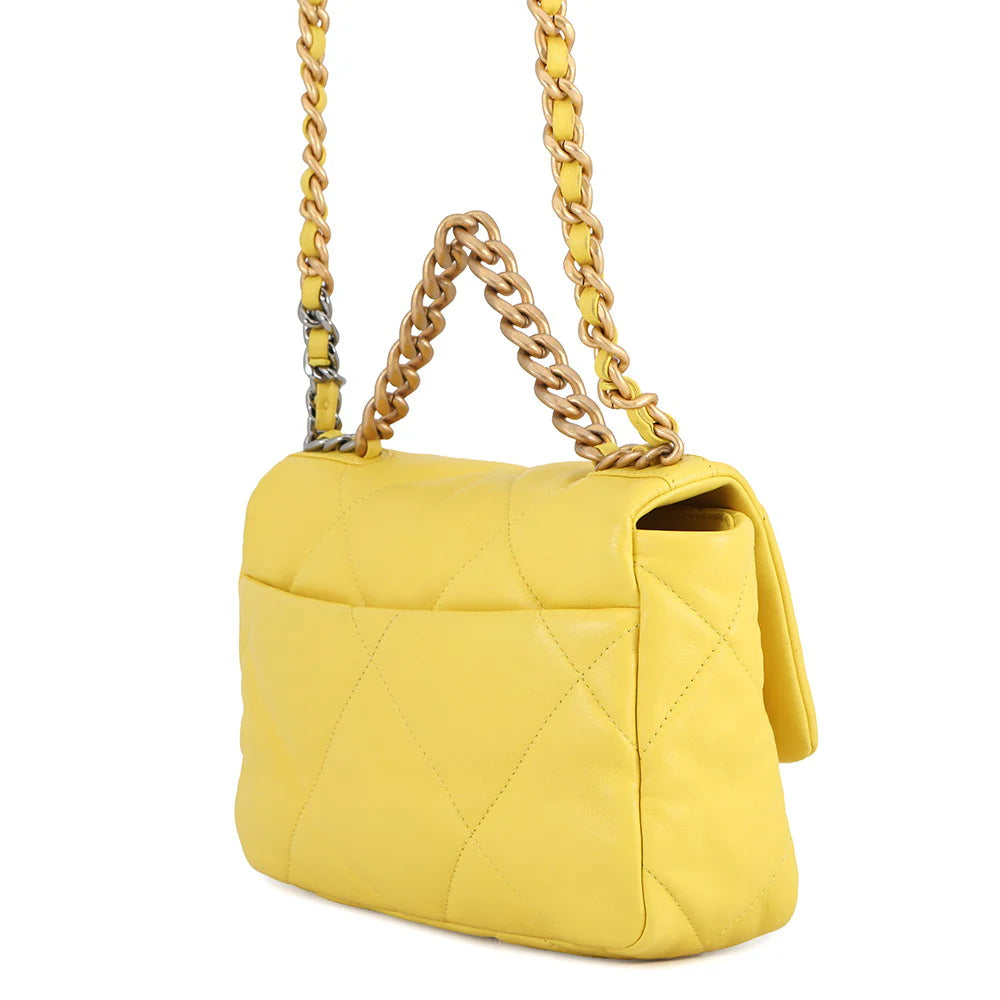 Chanel Yellow Quilted Lambskin 19 Flap Bag