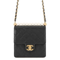 Chanel Black Quilted Leather Mini Pearl Flap Bag