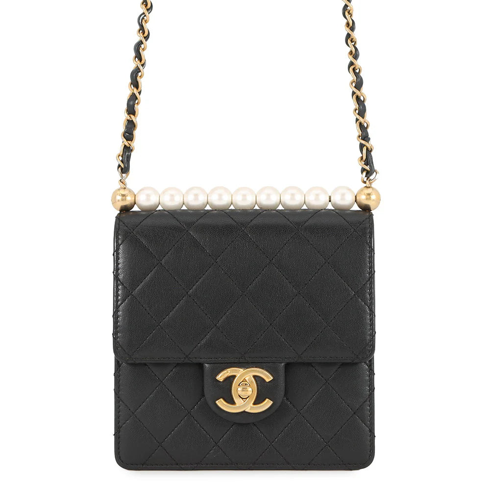 Chanel Black Quilted Leather Mini Pearl Flap Bag