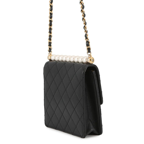 Chanel Black Quilted Leather Mini Pearl Flap Bag