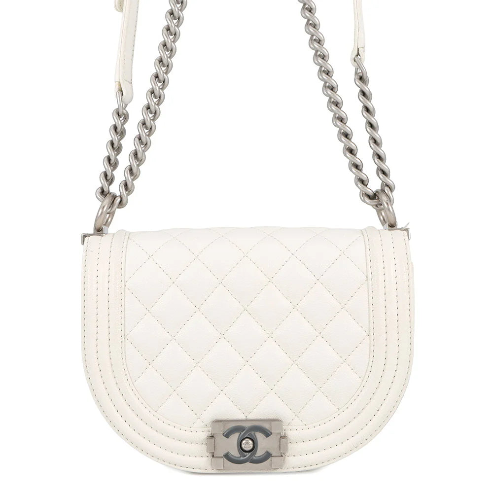 Chanel White Quilted Small Boy Messenger Bag