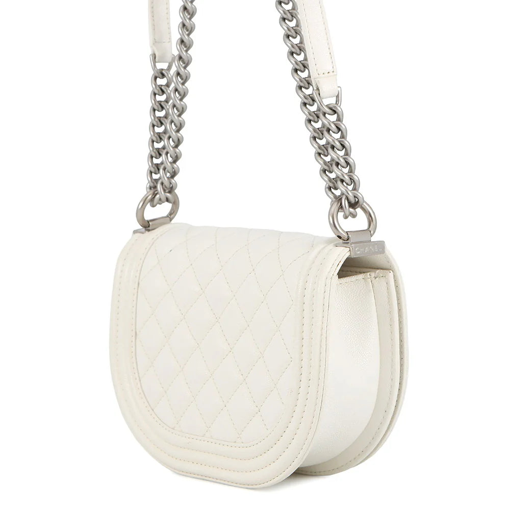 Chanel White Quilted Small Boy Messenger Bag