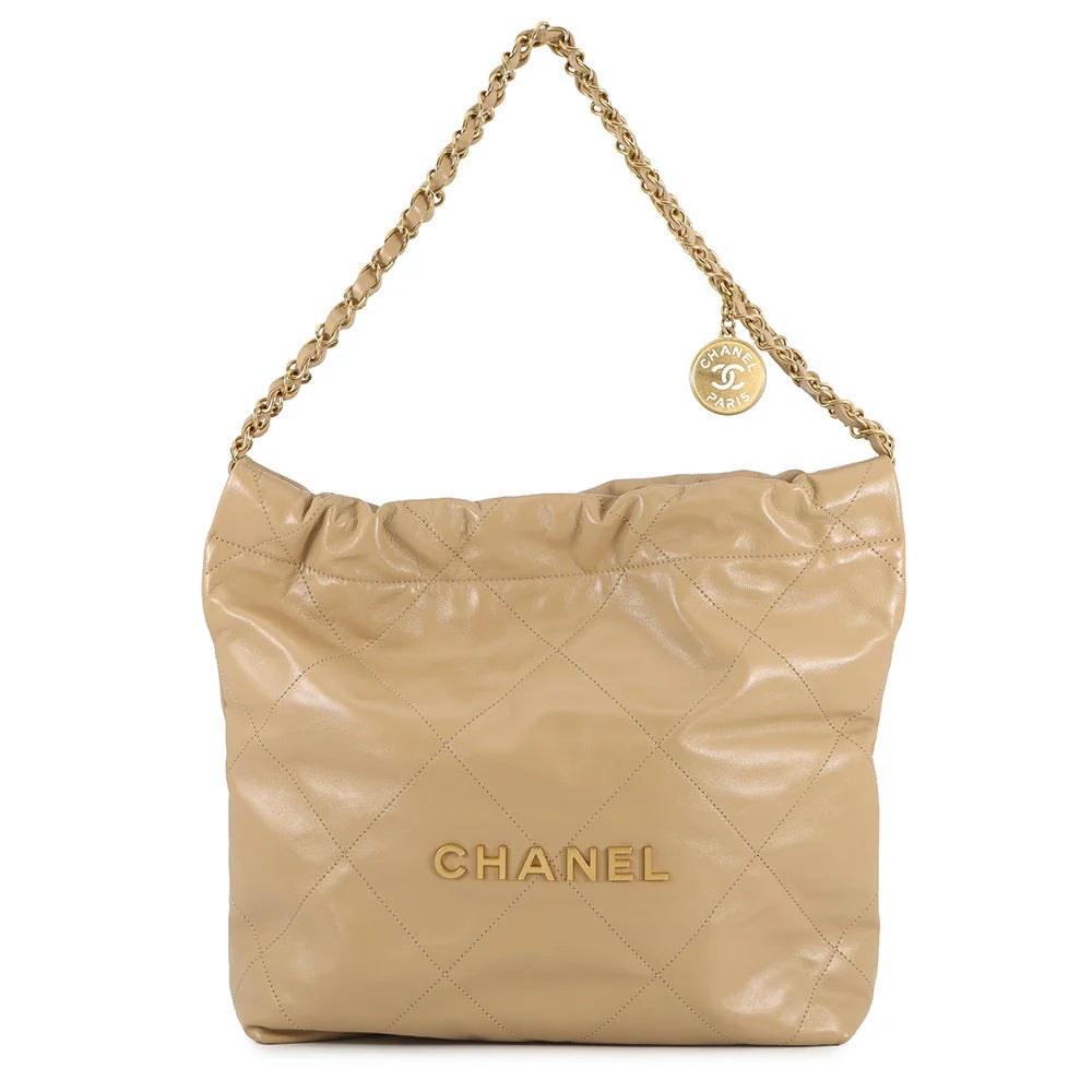 Chanel Beige Quilted Shiny Bag