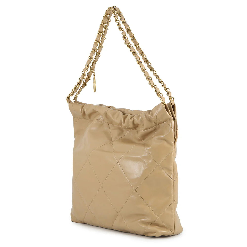Chanel Beige Quilted Shiny Bag