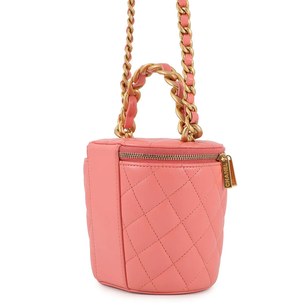 Chanel Pink Quilted Lambskin Small Vanity Case with Twisted Handle