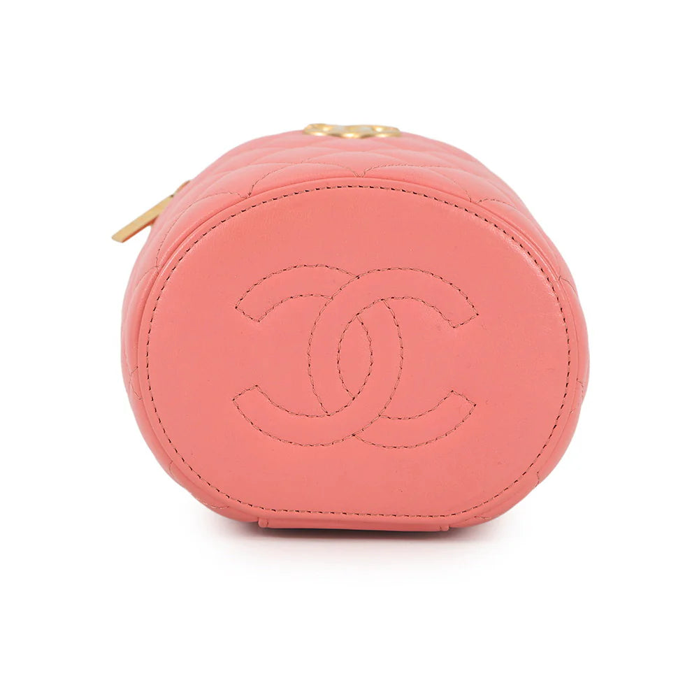 Chanel Pink Quilted Lambskin Small Vanity Case with Twisted Handle
