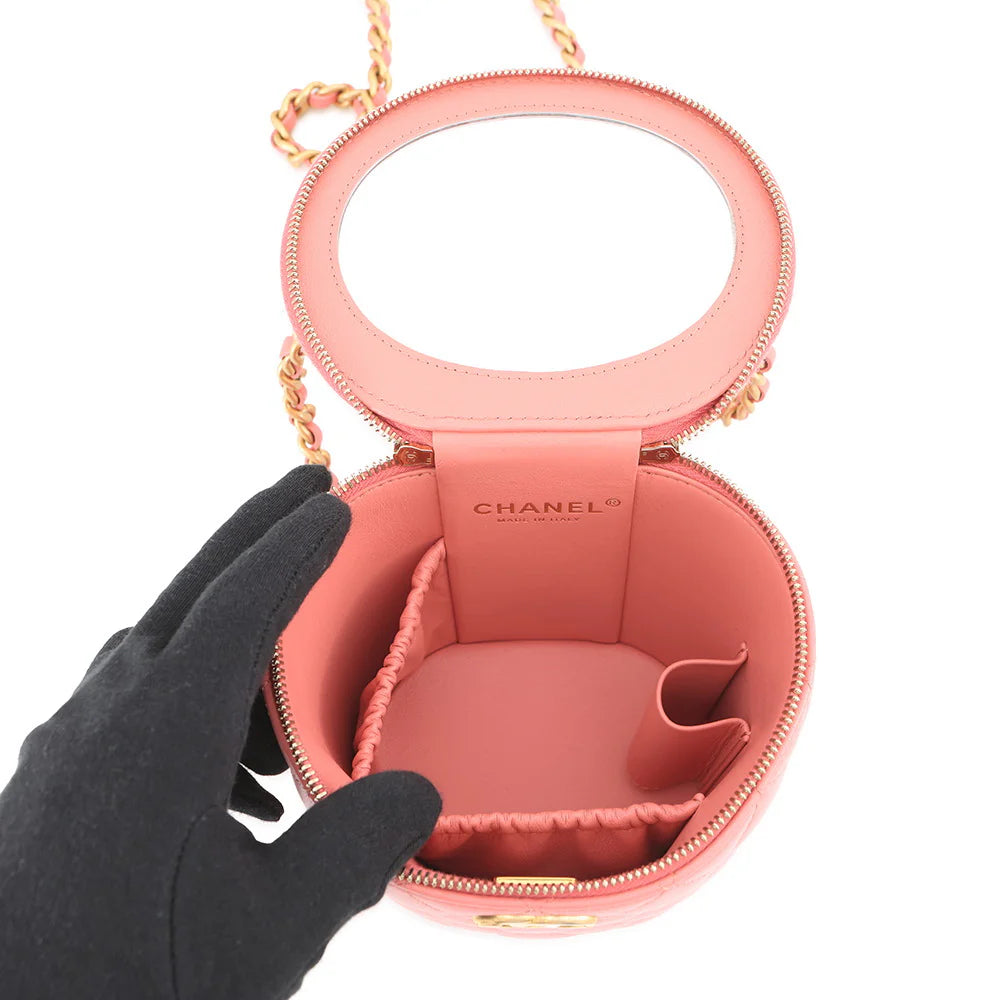 Chanel Pink Quilted Lambskin Small Vanity Case with Twisted Handle