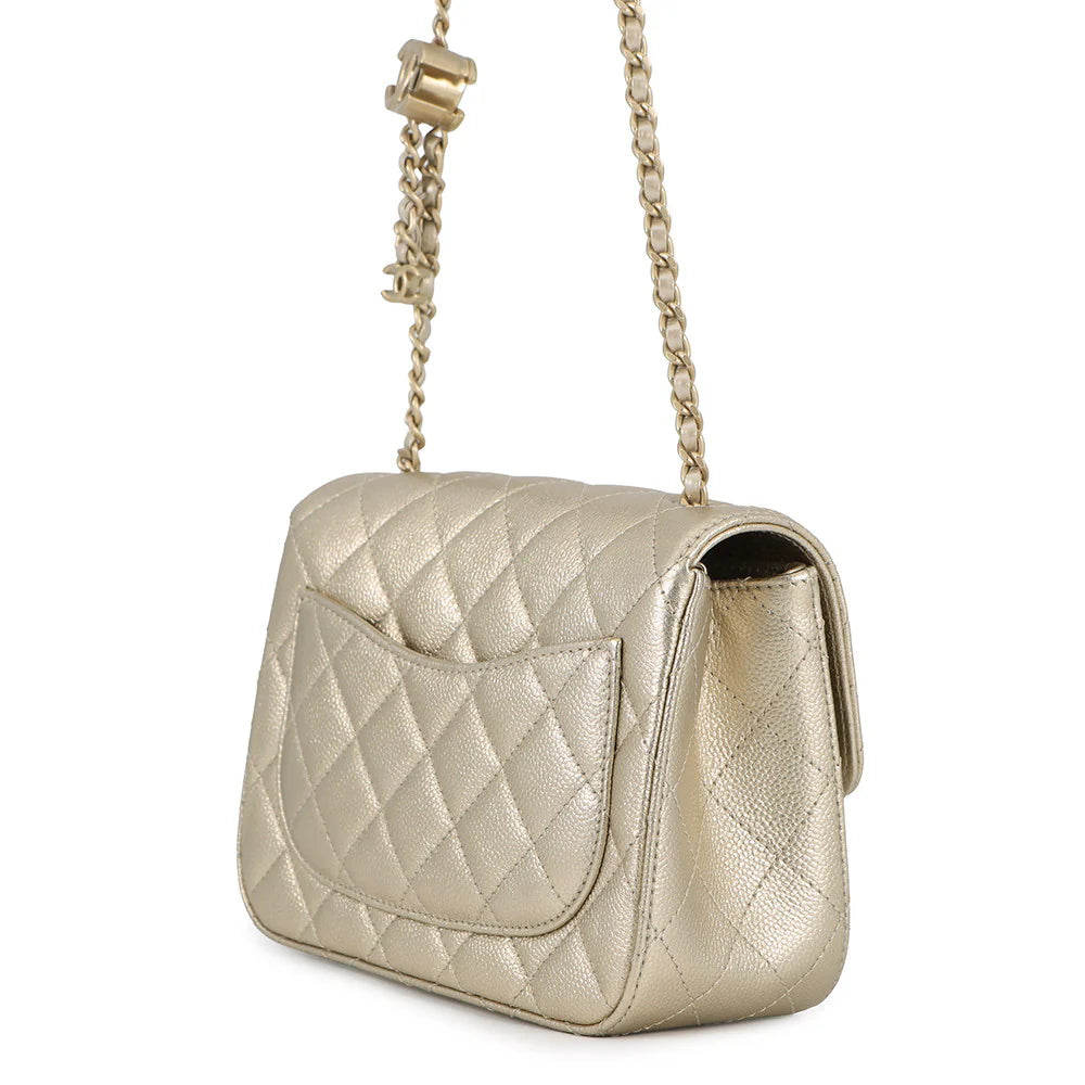 Chanel Metallic Gold Quilted Grained Calfskin Mini Flap Bag