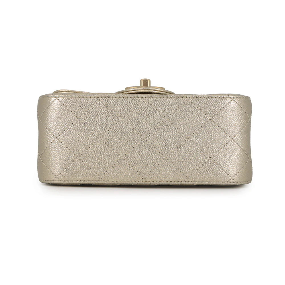 Chanel Metallic Gold Quilted Grained Calfskin Mini Flap Bag