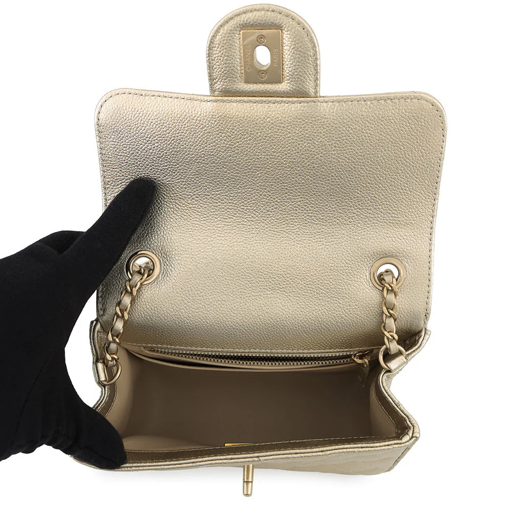Chanel Metallic Gold Quilted Grained Calfskin Mini Flap Bag