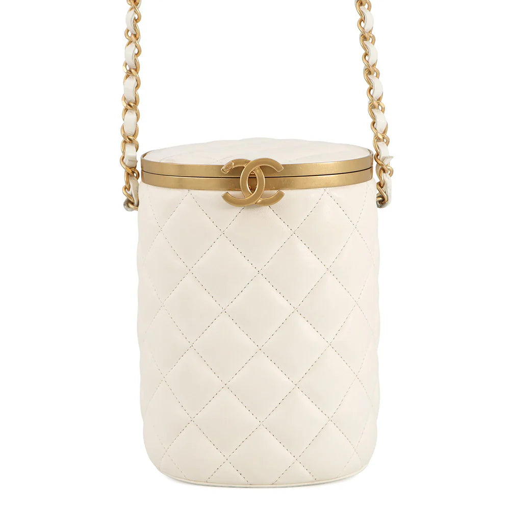 Chanel White Quilted Lambskin Small Cylindrical Vanity Case