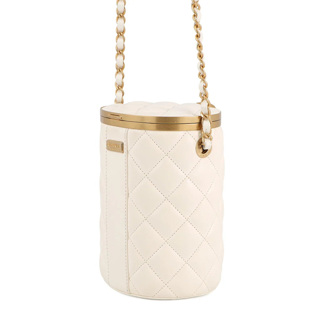 Chanel White Quilted Lambskin Small Cylindrical Vanity Case