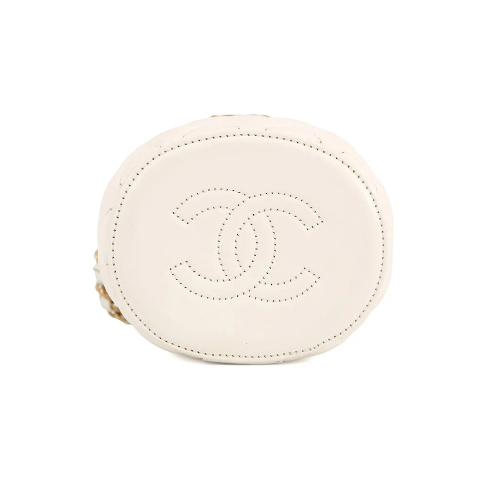 Chanel White Quilted Lambskin Small Cylindrical Vanity Case