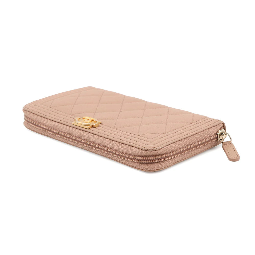 Chanel Beige Quilted Boy Zipped Wallet