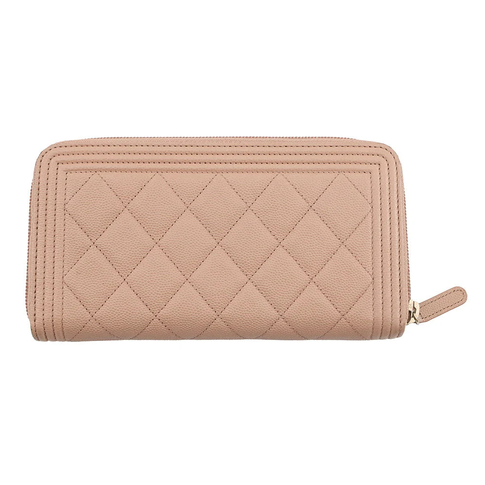 Chanel Beige Quilted Boy Zipped Wallet