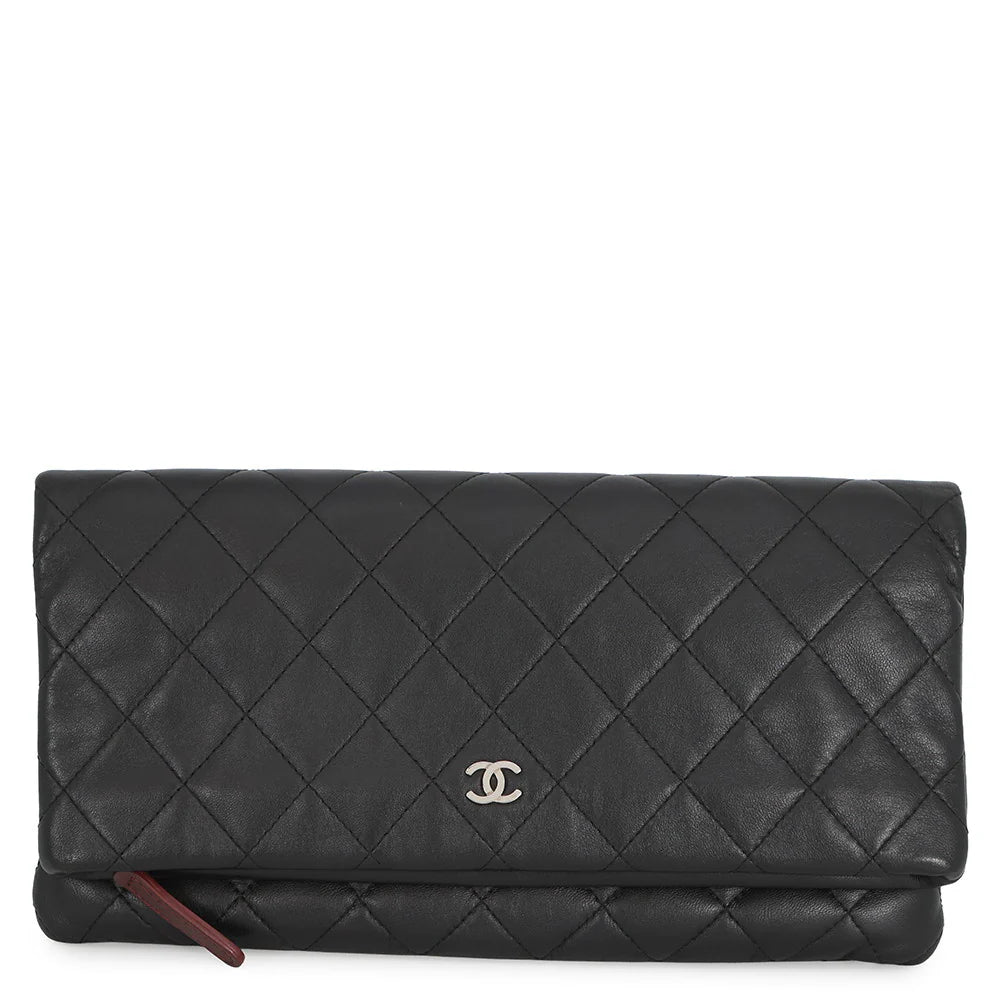 Chanel Black Quilted Fold-Over Clutch