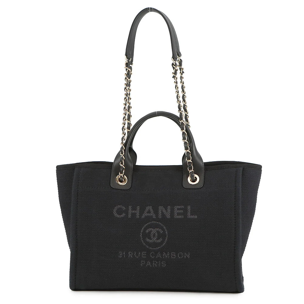Chanel Black Canvas Deauville Tote Bag