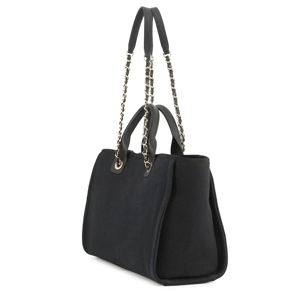 Chanel Black Canvas Deauville Tote Bag