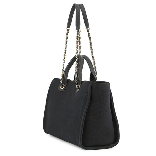 Chanel Black Canvas Deauville Tote Bag